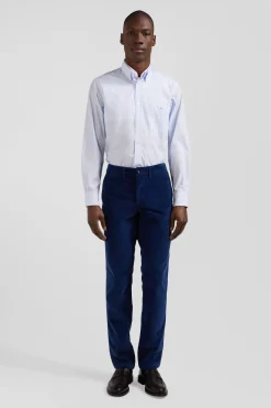 Chemise en coton jacquard bleu ciel à rayures bâtons coupe Regular