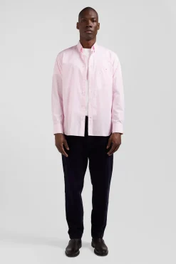 Chemise en coton jacquard rayé rose coupe Regular