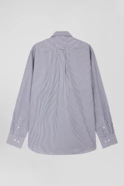 Chemise en coton jacquard bleu marine à rayures bâtons coupe Regular