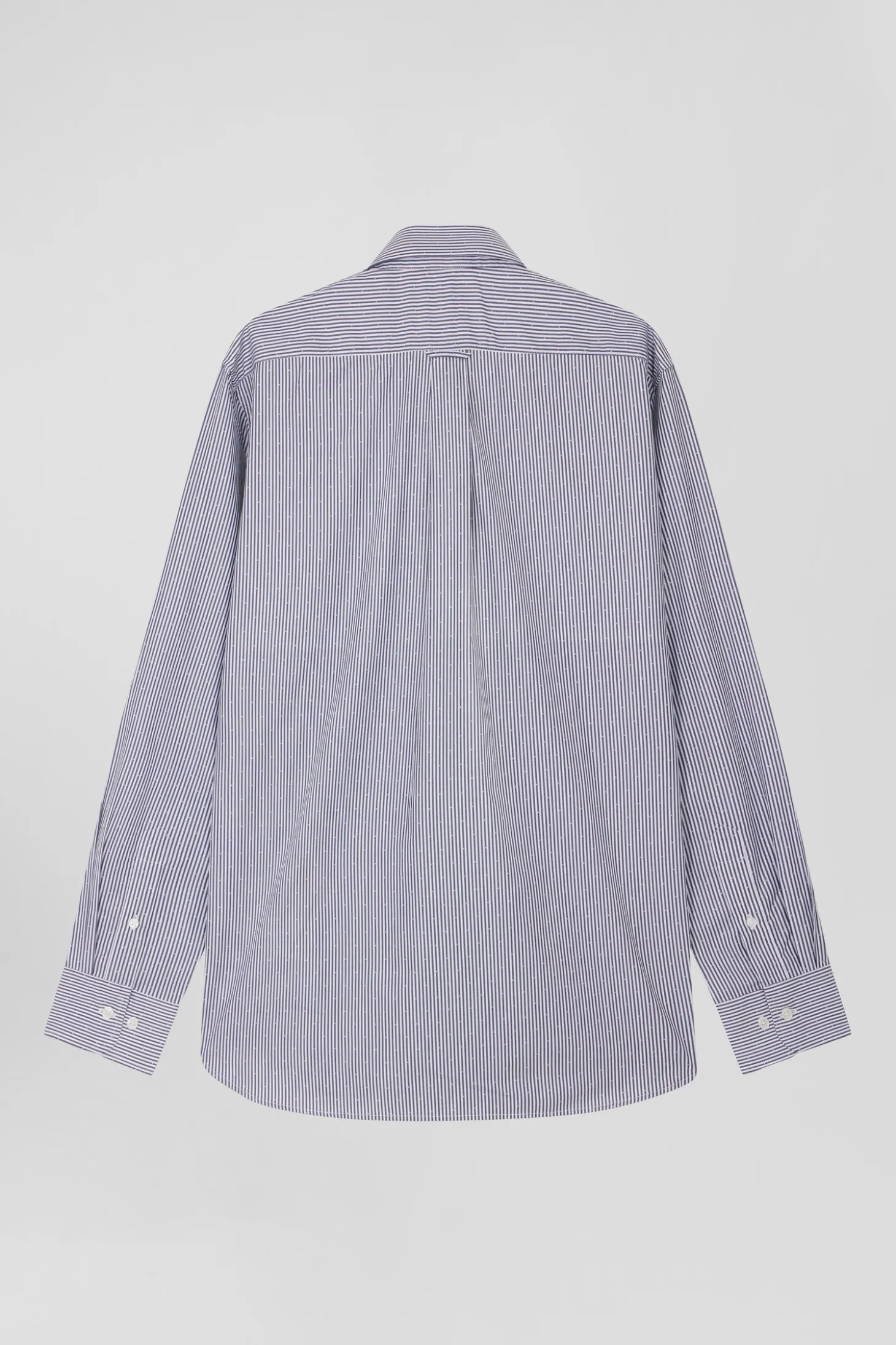 Chemise en coton jacquard bleu marine à rayures bâtons coupe Regular