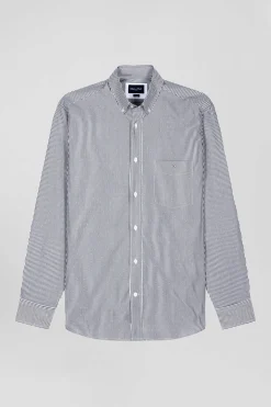 Chemise en coton jacquard rayé bleu marine coupe Regular