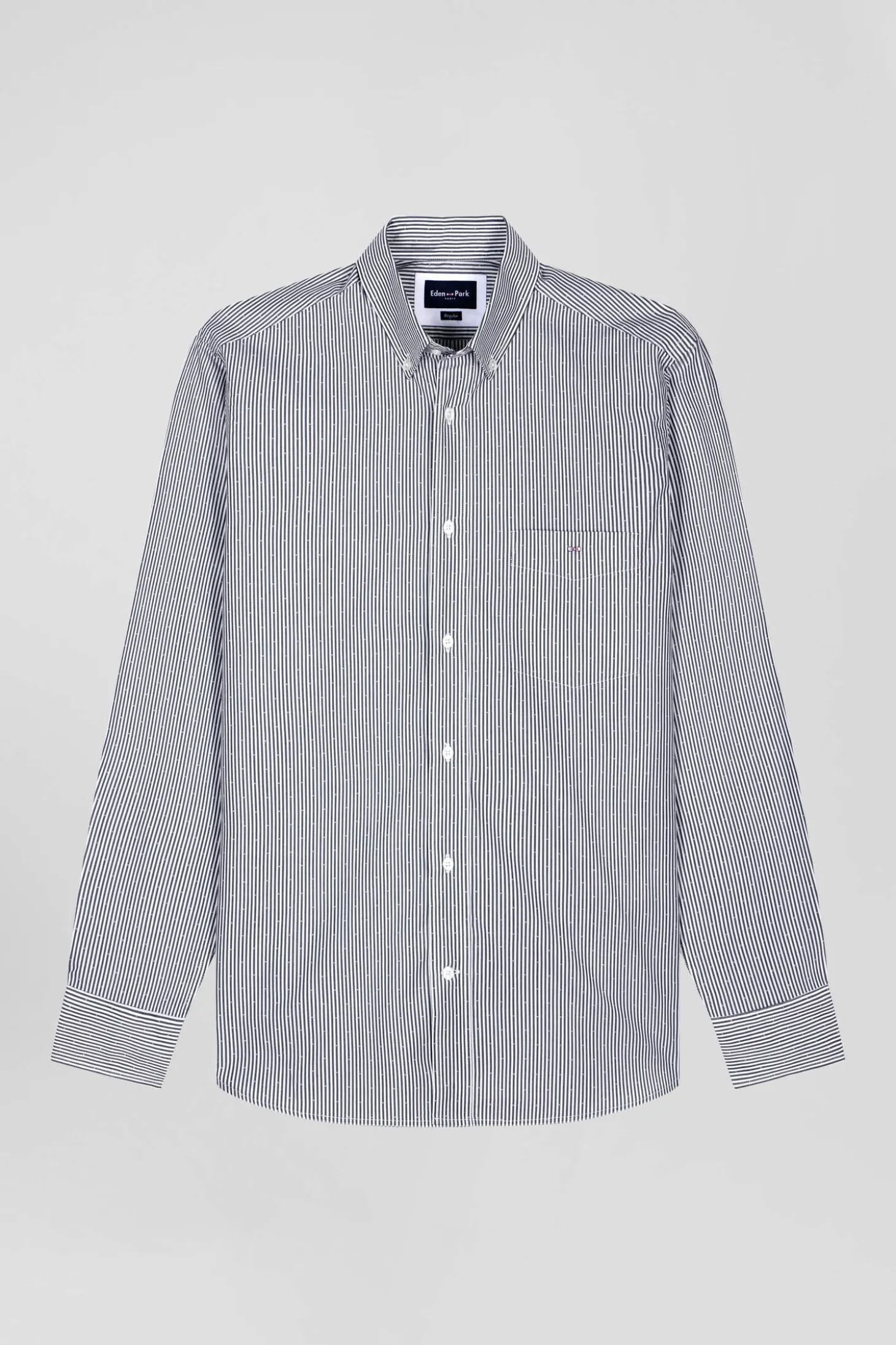Chemise en coton jacquard rayé bleu marine coupe Regular