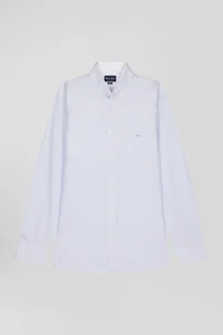 Chemise en coton jacquard bleu ciel à rayures bâtons coupe Regular