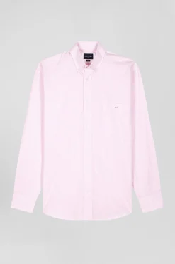 Chemise en coton jacquard rayé rose coupe Regular