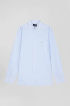 Chemise en coton jacquard rayé ciel coupe Regular