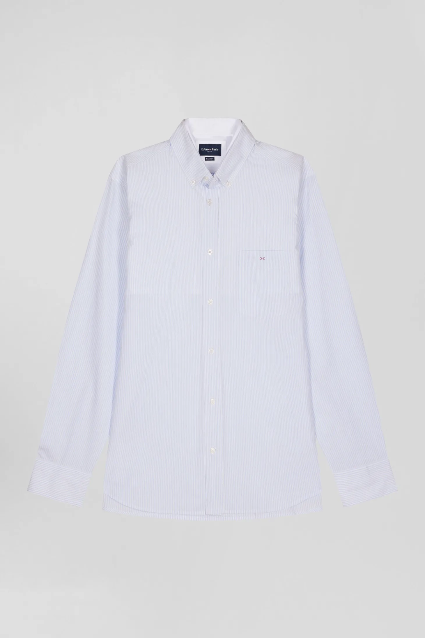 Chemise en coton jacquard bleu ciel à rayures bâtons coupe Regular