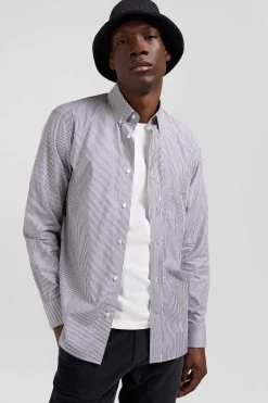 Chemise en coton jacquard rayé bleu marine coupe Regular