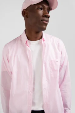 Chemise en coton jacquard rayé rose coupe Regular