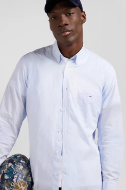 Chemise en coton jacquard rayé ciel coupe Regular