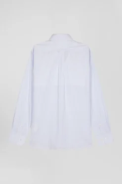 Chemise en coton jacquard bleu ciel à rayures bâtons coupe Regular