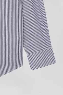 Chemise en coton jacquard bleu marine à rayures bâtons coupe Regular