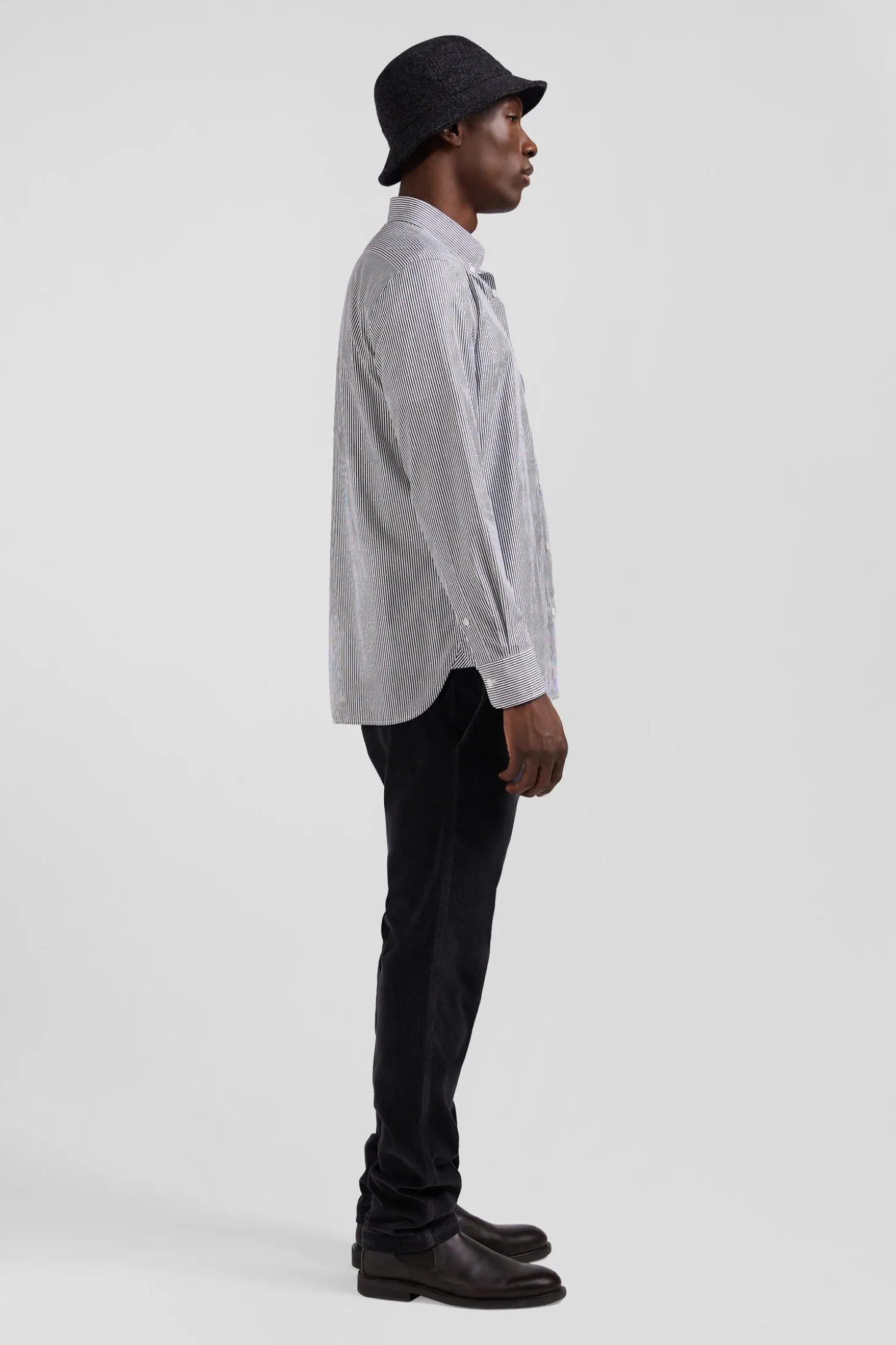 Chemise en coton jacquard rayé bleu marine coupe Regular