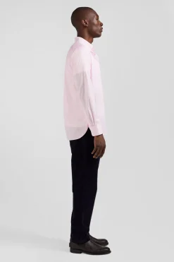 Chemise en coton jacquard rayé rose coupe Regular