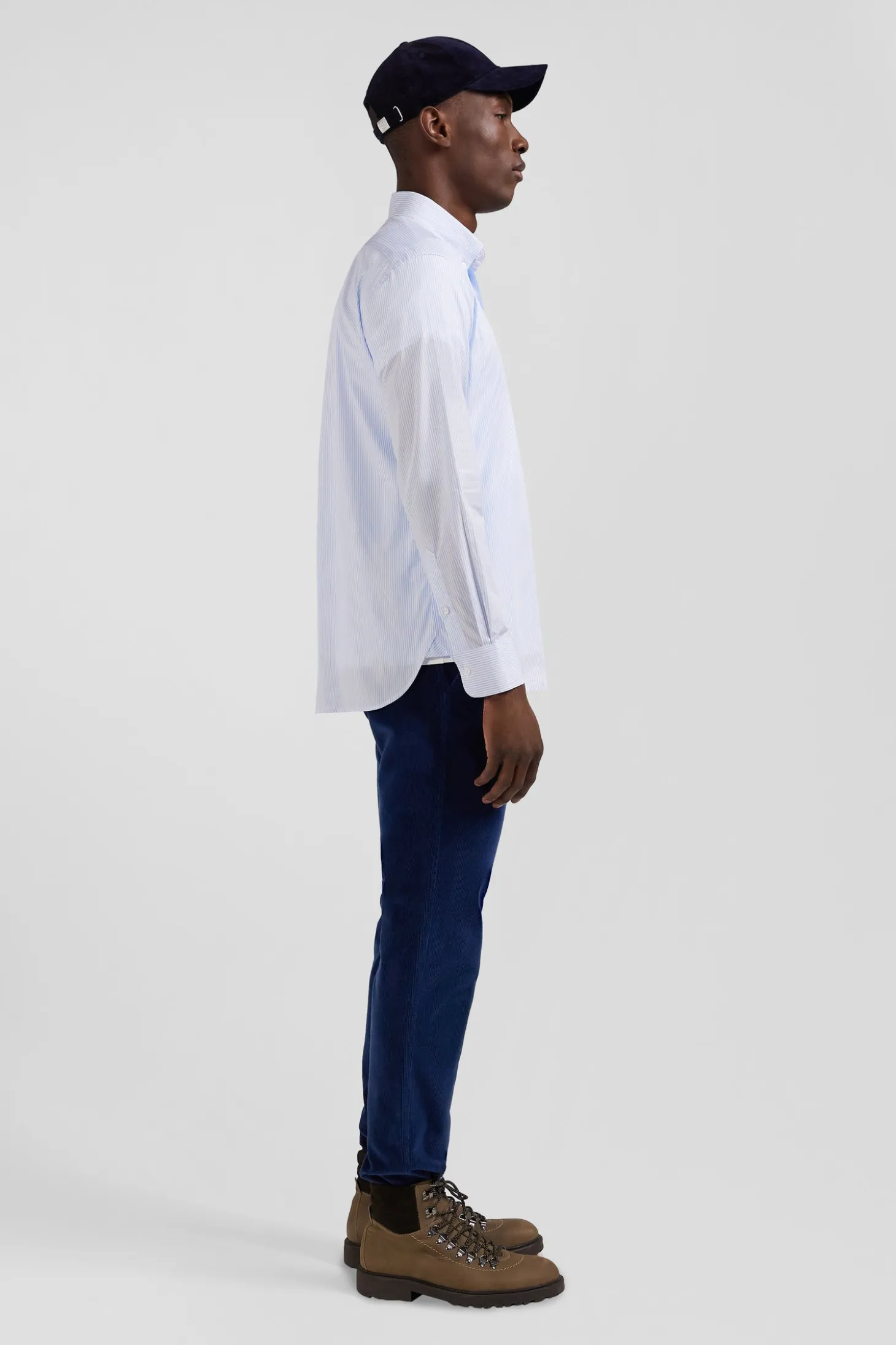 Chemise en coton jacquard rayé ciel coupe Regular