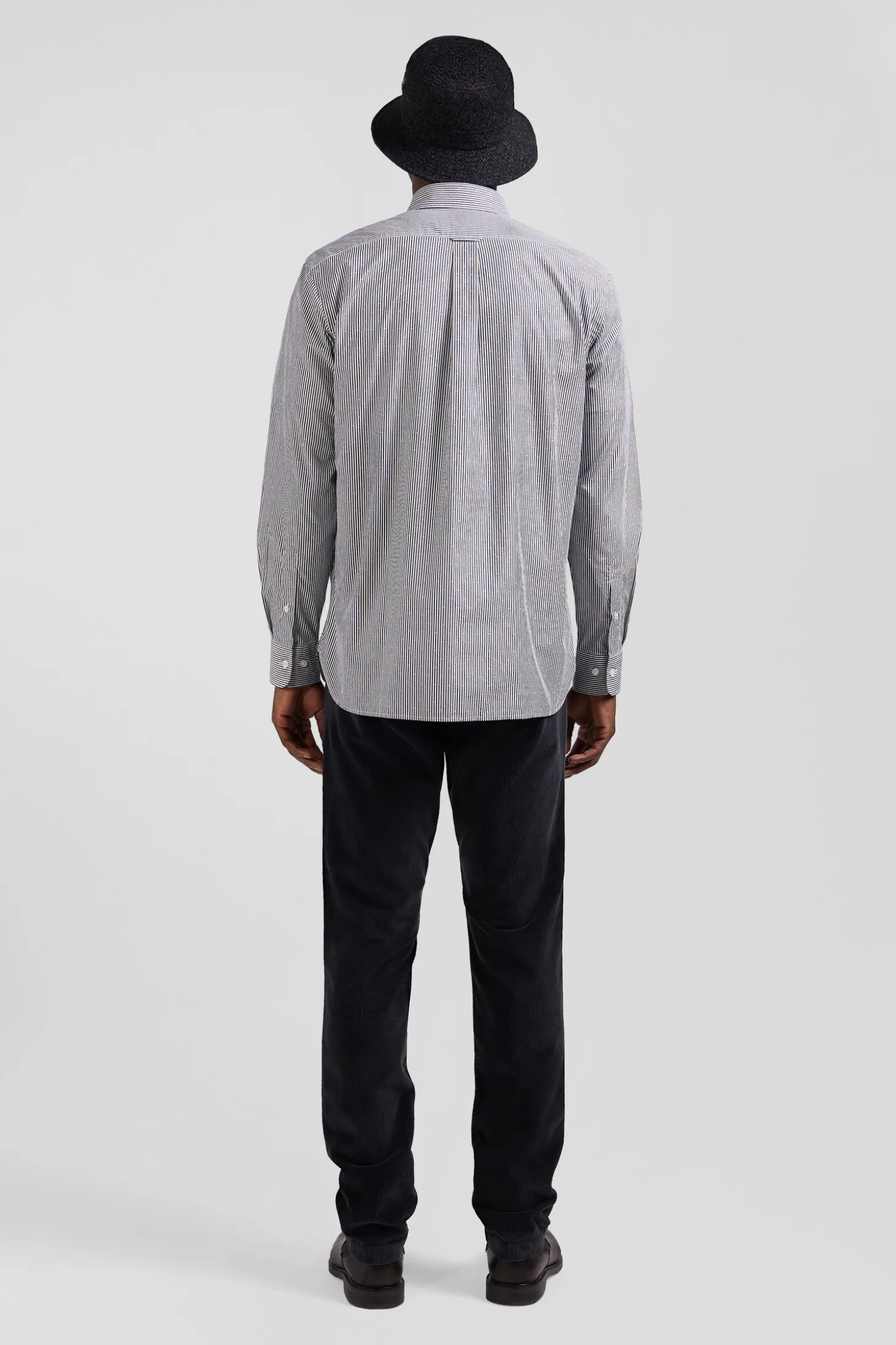 Chemise en coton jacquard rayé bleu marine coupe Regular