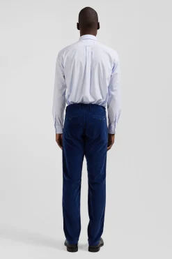 Chemise en coton jacquard bleu ciel à rayures bâtons coupe Regular