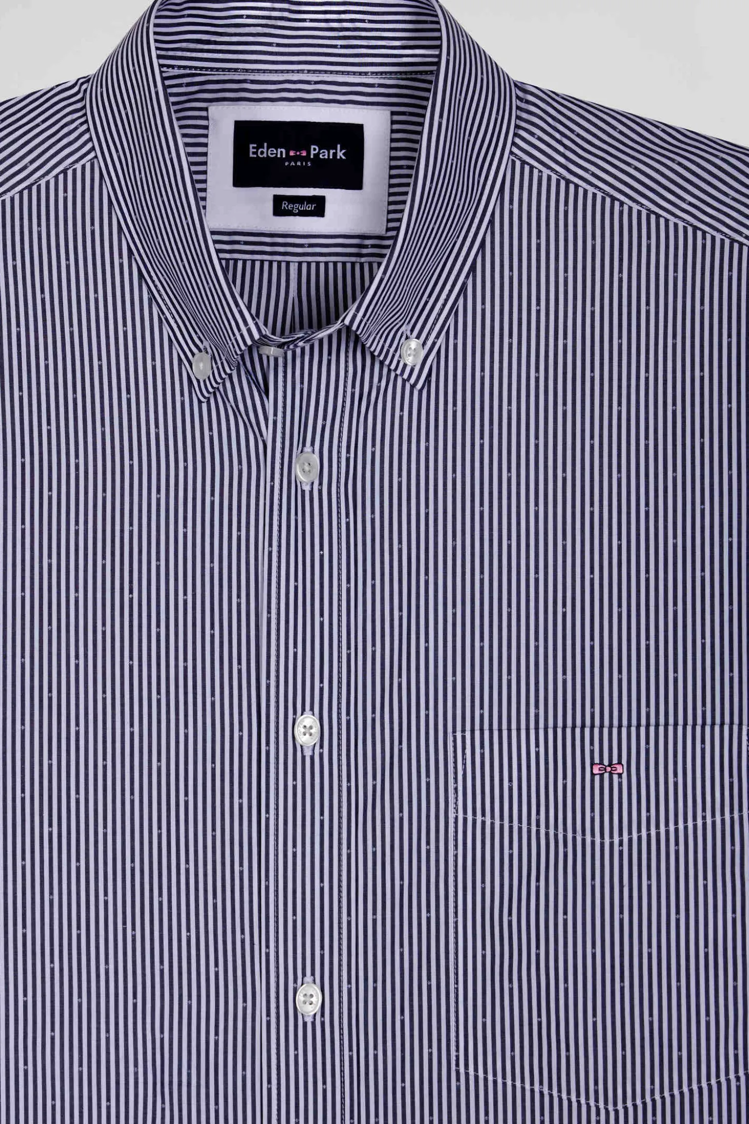 Chemise en coton jacquard rayé bleu marine coupe Regular