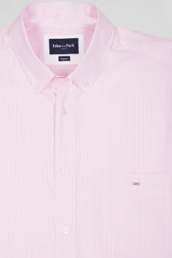 Chemise en coton jacquard rayé rose coupe Regular
