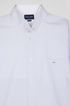 Chemise en coton jacquard bleu ciel à rayures bâtons coupe Regular