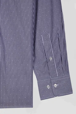 Chemise en coton jacquard rayé bleu marine coupe Regular