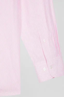 Chemise en coton jacquard rayé rose coupe Regular