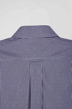 Chemise en coton jacquard rayé bleu marine coupe Regular