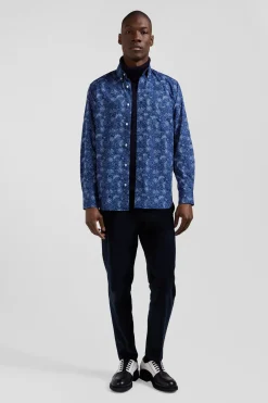 Chemise en coton marine à imprimé graphique coupe Regular
