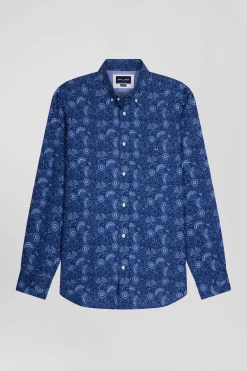 Chemise en coton marine à imprimé graphique coupe Regular