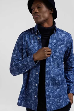 Chemise en coton marine à imprimé graphique coupe Regular