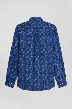 Chemise en coton marine à imprimé graphique coupe Regular
