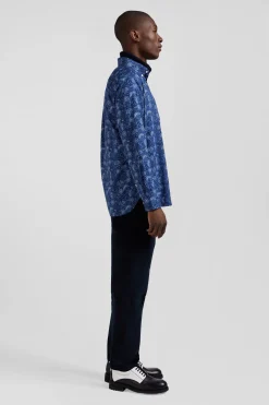 Chemise en coton marine à imprimé graphique coupe Regular