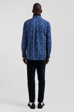 Chemise en coton marine à imprimé graphique coupe Regular