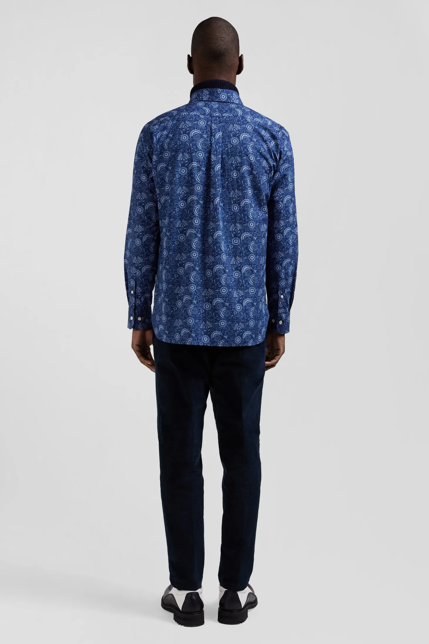 Chemise en coton marine à imprimé graphique coupe Regular