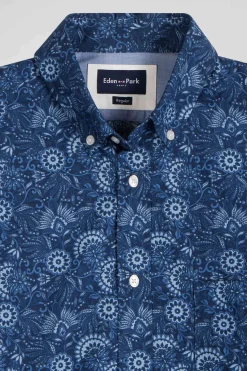 Chemise en coton marine à imprimé graphique coupe Regular