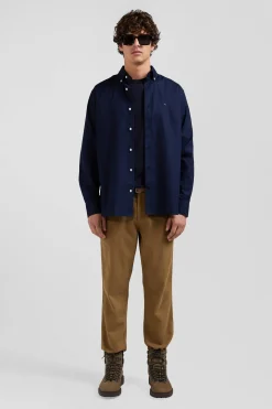 Chemise en coton oxford bleu marine coupe Regular broderie dos