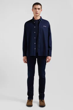 Chemise en coton Oxford bleu marine nœud papillon cerclé coupe Regular