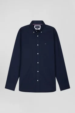 Chemise en coton oxford bleu marine coupe Regular broderie dos