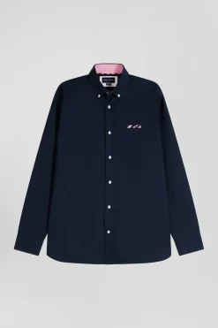 Chemise en coton Oxford bleu marine nœud papillon cerclé coupe Regular