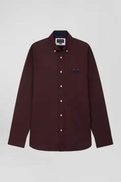 Chemise en coton Oxford bordeaux nœud papillon cerclé coupe Regular