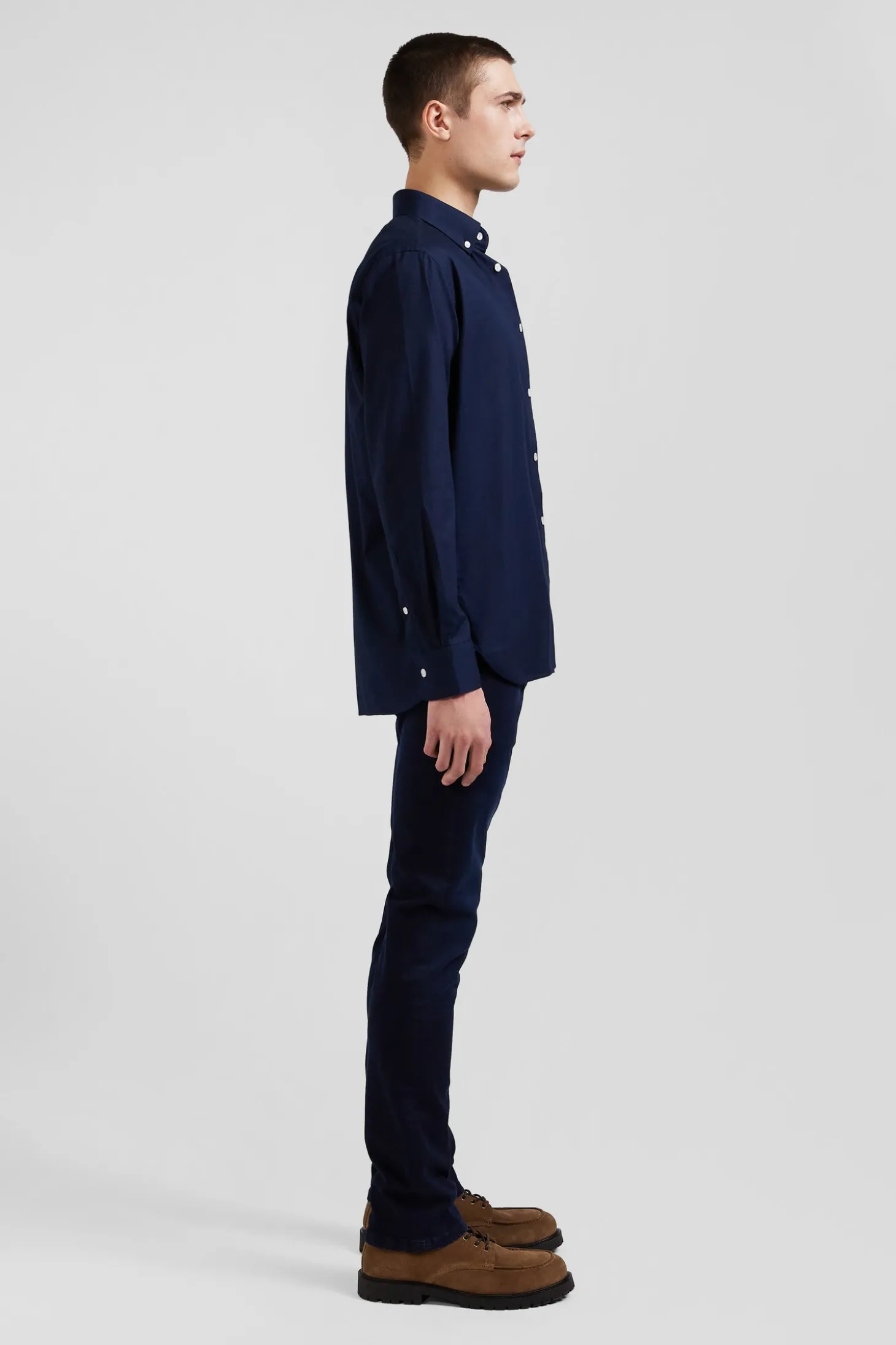 Chemise en coton Oxford bleu marine nœud papillon cerclé coupe Regular