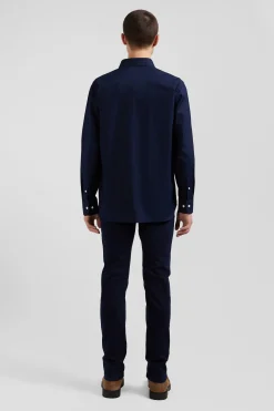 Chemise en coton Oxford bleu marine nœud papillon cerclé coupe Regular
