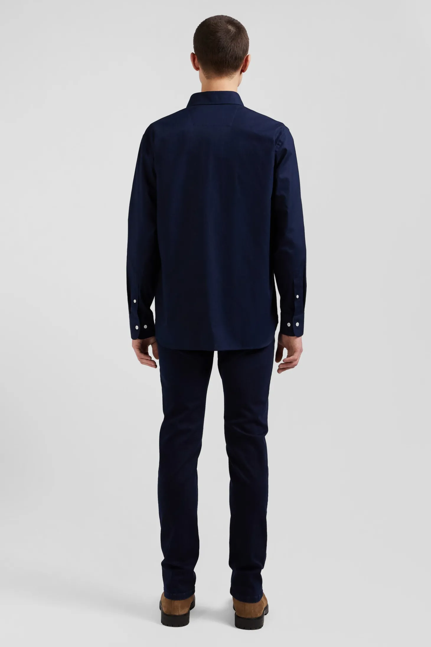 Chemise en coton Oxford bleu marine nœud papillon cerclé coupe Regular
