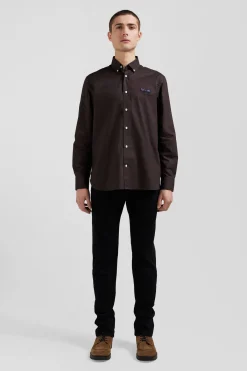 Chemise en coton Oxford marron nœud papillon cerclé coupe Regular