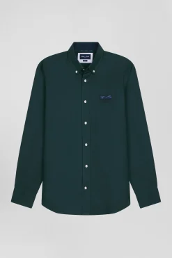Chemise en coton Oxford vert nœud papillon cerclé coupe Regular