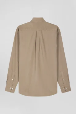 Chemise en coton uni beige col boutonné et poche poitrine coupe Regular