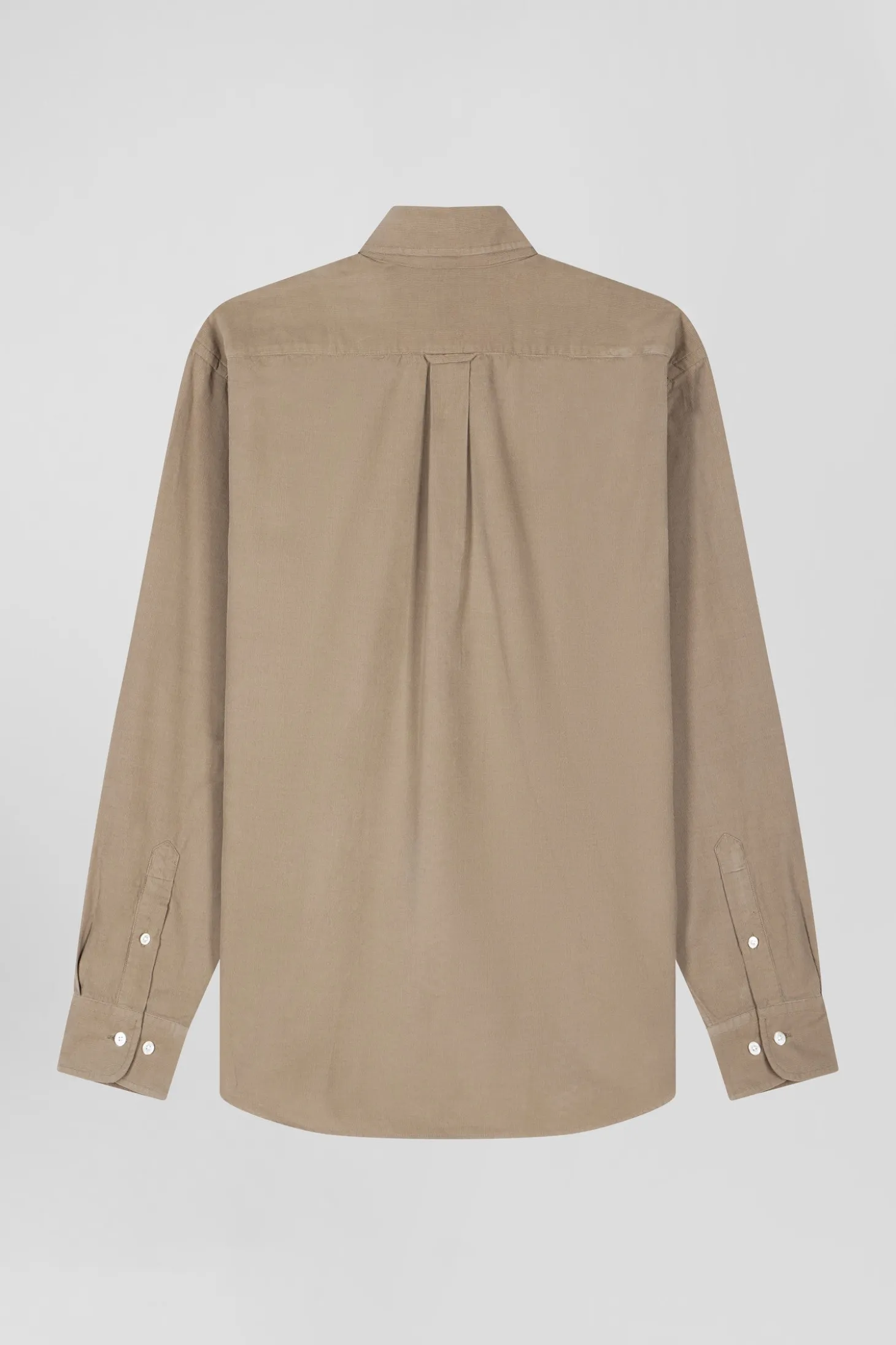 Chemise en coton uni beige col boutonné et poche poitrine coupe Regular