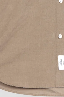 Chemise en coton uni beige col boutonné et poche poitrine coupe Regular