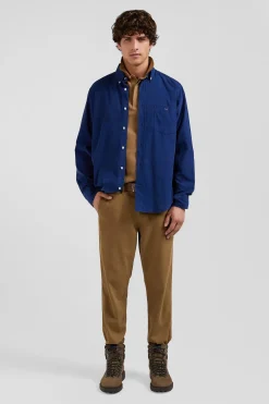 Chemise en coton uni bleu indigo col boutonné et poche poitrine coupe Regular