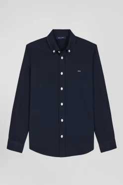 Chemise en coton uni bleu marine en coton oxford coupe Regular