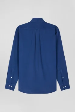 Chemise en coton uni bleu indigo col boutonné et poche poitrine coupe Regular